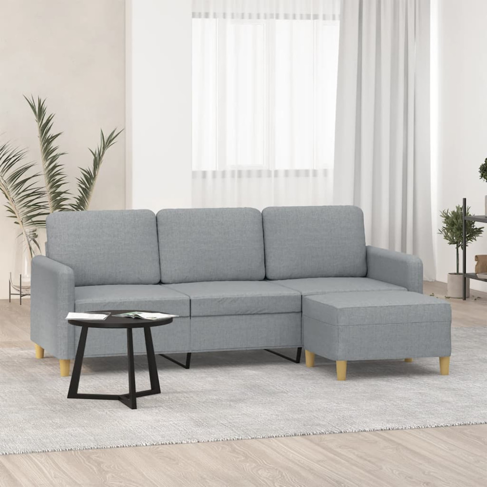 Produktbild för 3-sitssoffa med fotpall ljusgrå 180 cm tyg