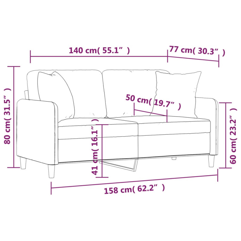 Produktbild för 2-sits soffa med prydnadskuddar ljusgrå 140 cm tyg