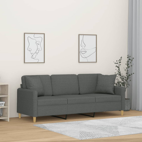 vidaXL 3-sits soffa med prydnadskuddar mörkgrå 180 cm tyg