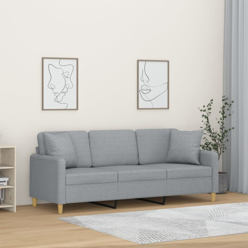 vidaXL 3-sits soffa med prydnadskuddar ljusgrå 180 cm tyg