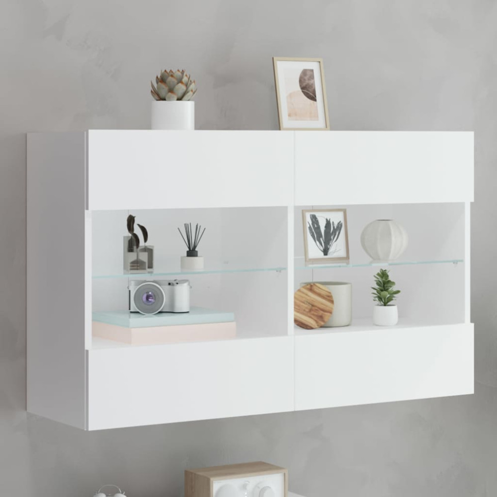 Produktbild för Väggmonterad tv-bänk LED vit 98,5x30x60,5 cm