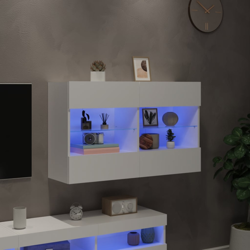 Produktbild för Väggmonterad tv-bänk LED vit 98,5x30x60,5 cm