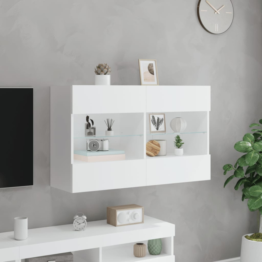 Produktbild för Väggmonterad tv-bänk LED vit 98,5x30x60,5 cm