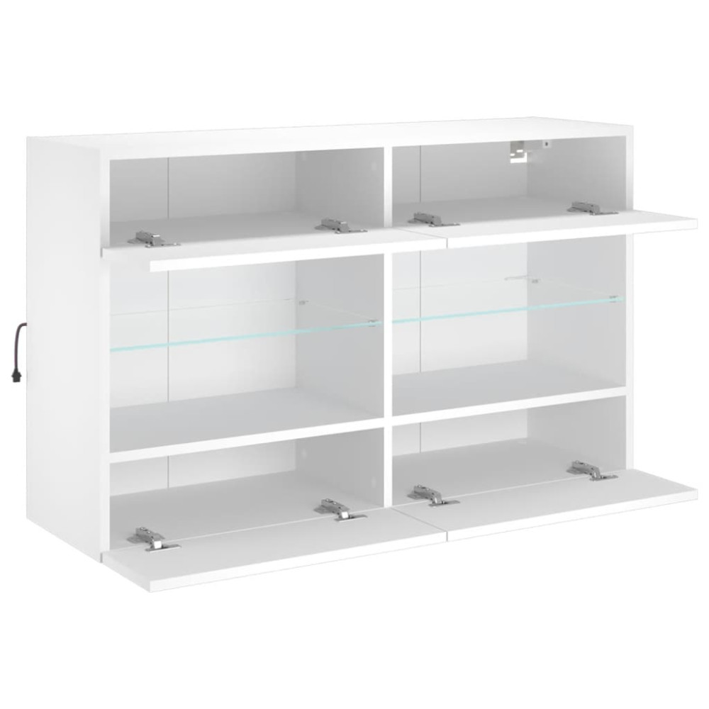 Produktbild för Väggmonterad tv-bänk LED vit 98,5x30x60,5 cm