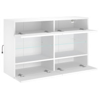 Produktbild för Väggmonterad tv-bänk LED vit 98,5x30x60,5 cm