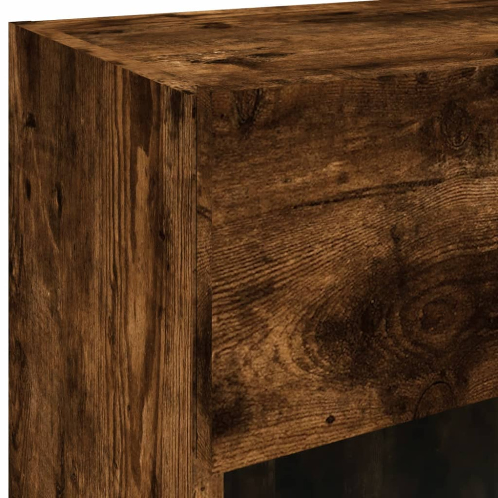 Produktbild för Nástenné skrinky s LED osvetlením pre TV 2 st rökfärgad ek 40x30x60,5 cm
