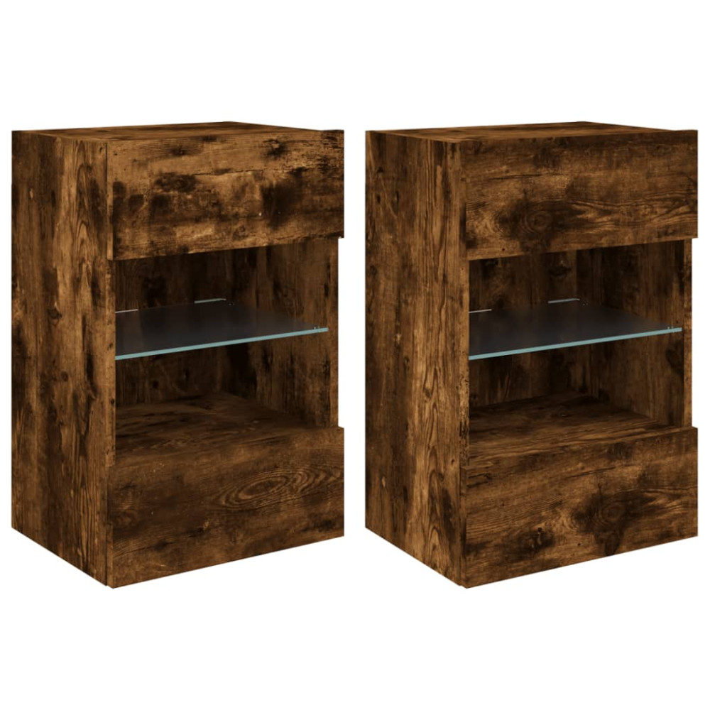 Produktbild för Nástenné skrinky s LED osvetlením pre TV 2 st rökfärgad ek 40x30x60,5 cm