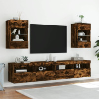 Produktbild för Nástenné skrinky s LED osvetlením pre TV 2 st rökfärgad ek 40x30x60,5 cm