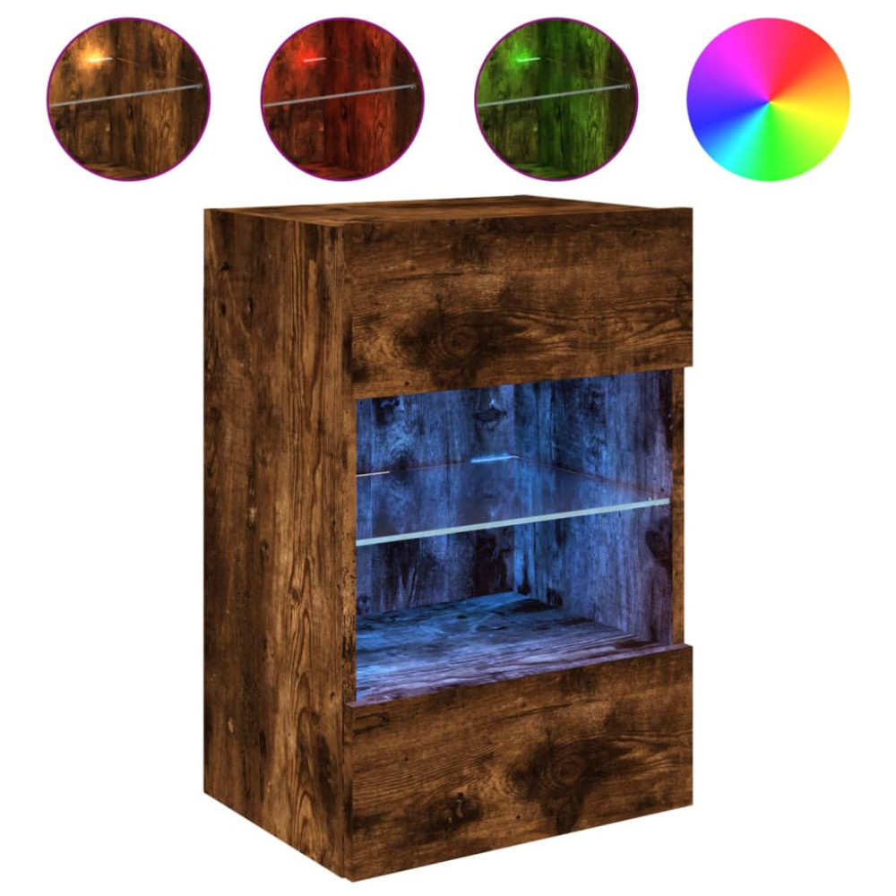 Produktbild för Nástenné skrinky s LED osvetlením pre TV 2 st rökfärgad ek 40x30x60,5 cm