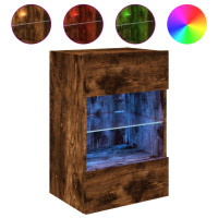 Produktbild för Nástenné skrinky s LED osvetlením pre TV 2 st rökfärgad ek 40x30x60,5 cm