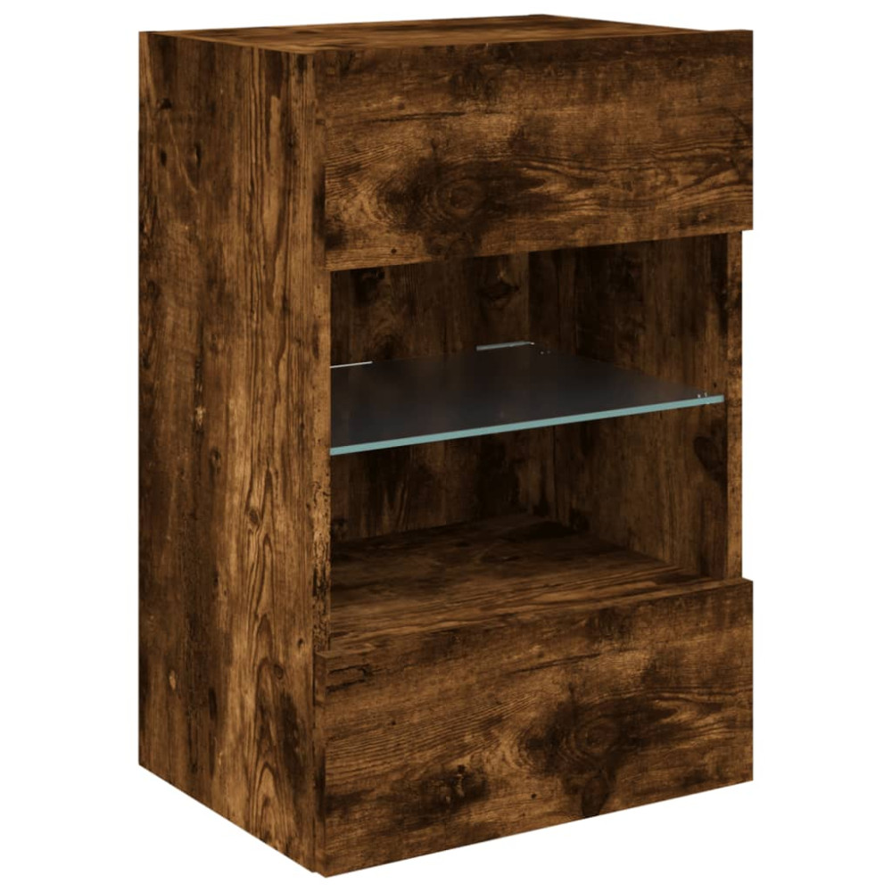 Produktbild för Nástenné skrinky s LED osvetlením pre TV 2 st rökfärgad ek 40x30x60,5 cm