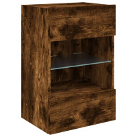 Produktbild för Nástenné skrinky s LED osvetlením pre TV 2 st rökfärgad ek 40x30x60,5 cm