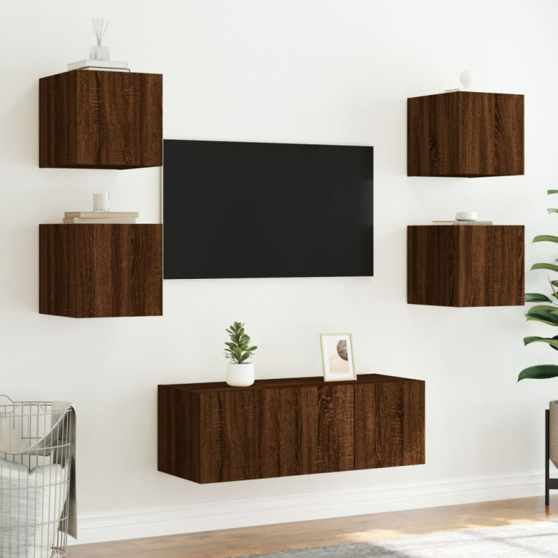 Produktbild för Väggmonterad tv-bänk LED 2 st brun ek 30,5x35x30 cm