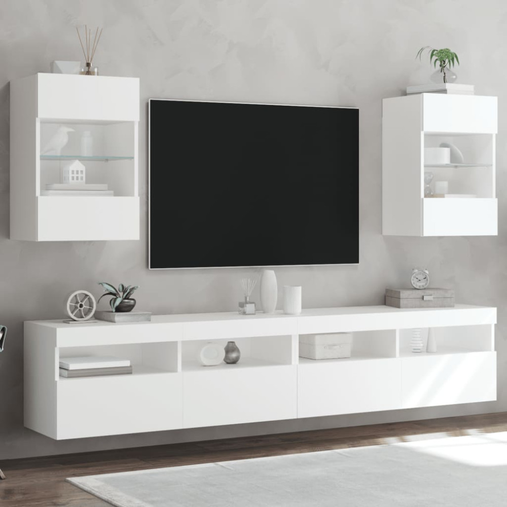 Produktbild för Nástenné skrinky s LED osvetlením pre TV 2 st vit 40x30x60,5 cm