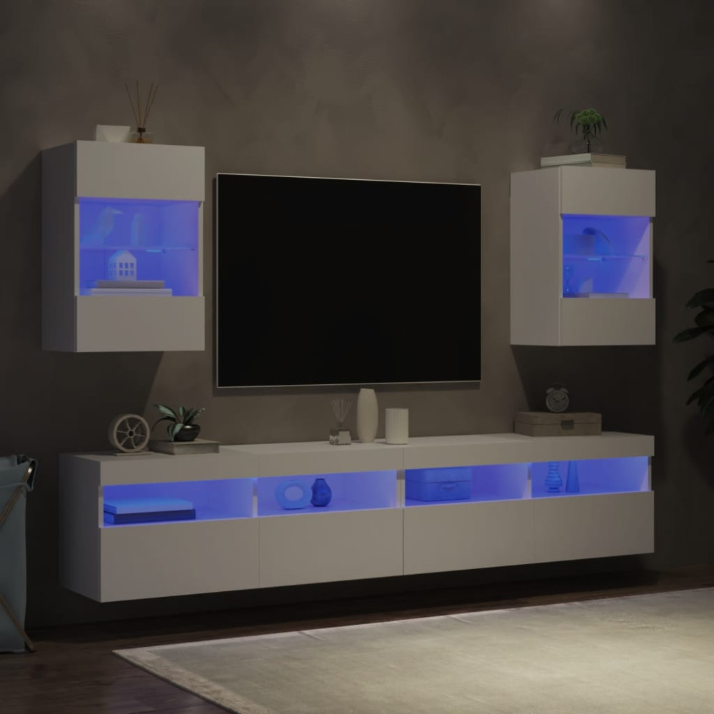 Produktbild för Nástenné skrinky s LED osvetlením pre TV 2 st vit 40x30x60,5 cm