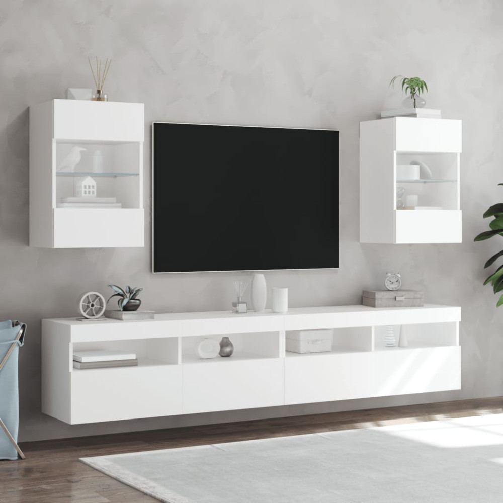 Produktbild för Nástenné skrinky s LED osvetlením pre TV 2 st vit 40x30x60,5 cm