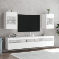 Produktbild för Nástenné skrinky s LED osvetlením pre TV 2 st vit 40x30x60,5 cm