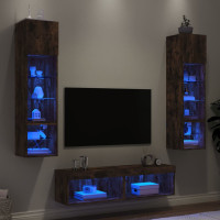 Produktbild för Tv-bänk 6 delar LED rökfärgad ek konstruerat trä