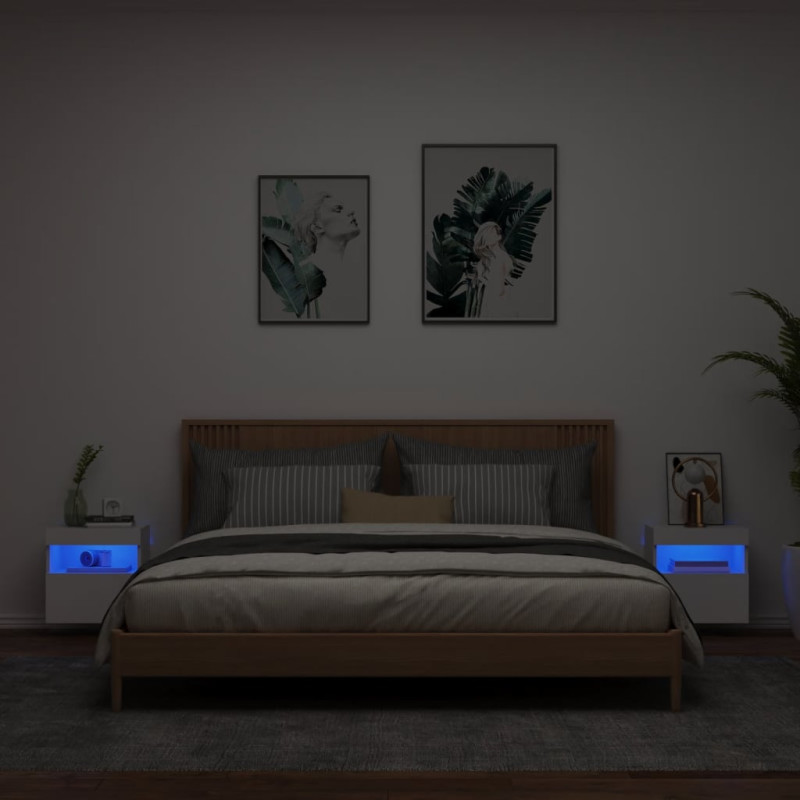 Produktbild för Väggmonterad tv-bänk LED 2 st vit 40x30x40 cm