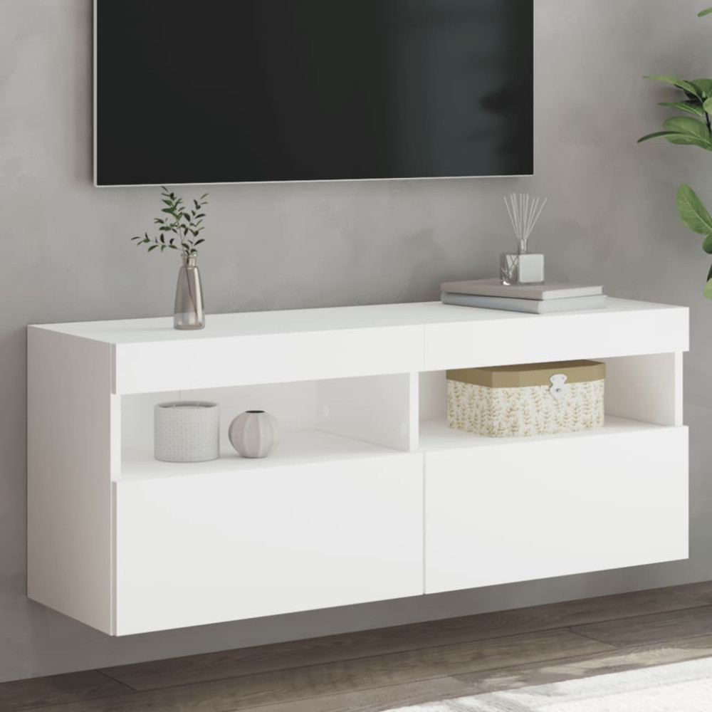 Produktbild för Väggmonterad tv-bänk LED vit 100x30x40 cm
