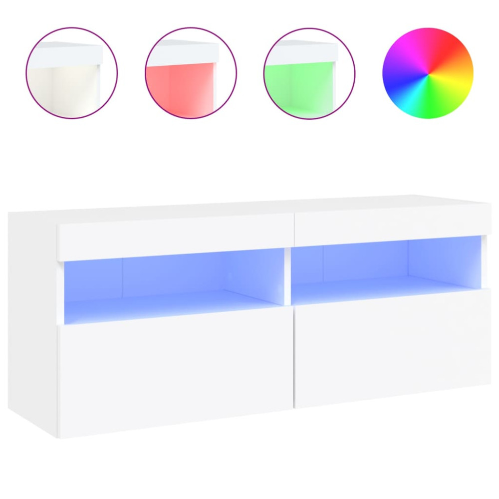 Produktbild för Väggmonterad tv-bänk LED vit 100x30x40 cm