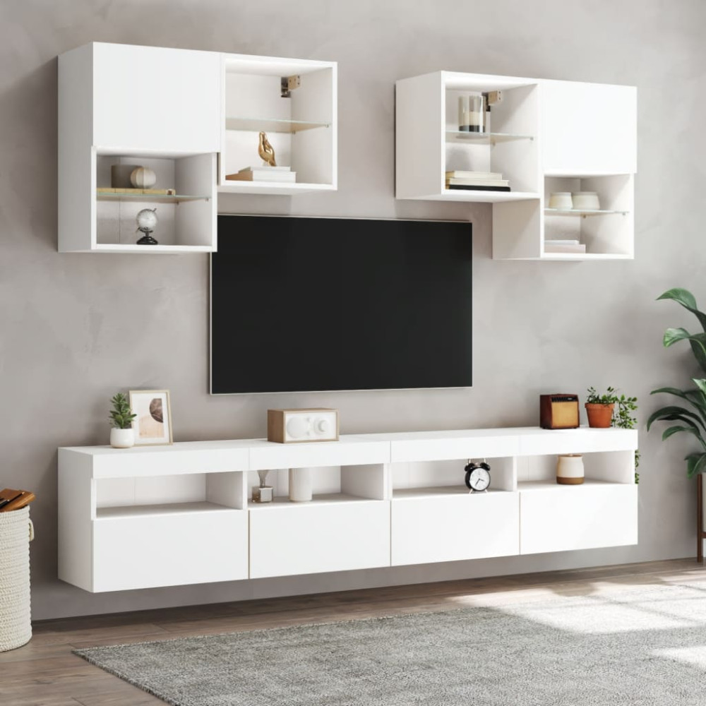 Produktbild för Väggmonterad tv-bänk LED vit 100x30x40 cm