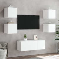 Produktbild för Väggmonterad tv-bänk LED vit 30,5x35x30 cm