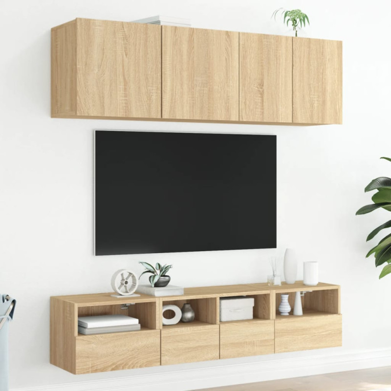 Produktbild för Väggmonterad tv-skåp 2 st sonoma-ek 40x30x30 cm konstruerat trä
