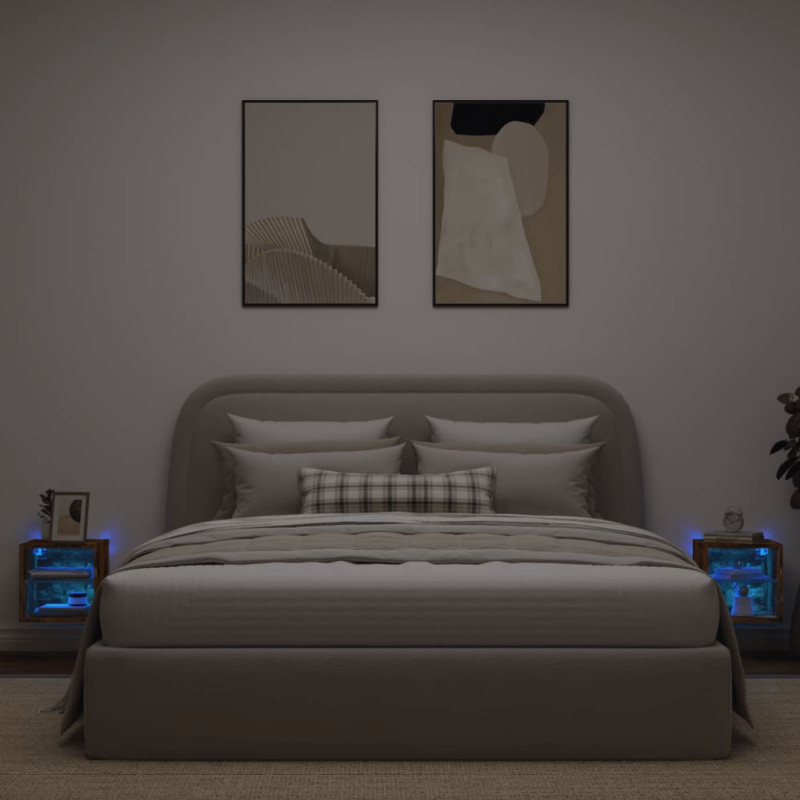 Produktbild för Väggmonterad tv-bänk LED 2 st rökfärgad ek 30x28,5x30 cm