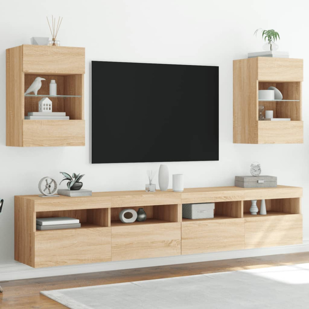 Produktbild för Nástenné skrinky s LED osvetlením pre TV 2 st sonoma-ek 40x30x60,5 cm