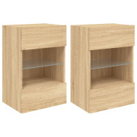 Produktbild för Nástenné skrinky s LED osvetlením pre TV 2 st sonoma-ek 40x30x60,5 cm