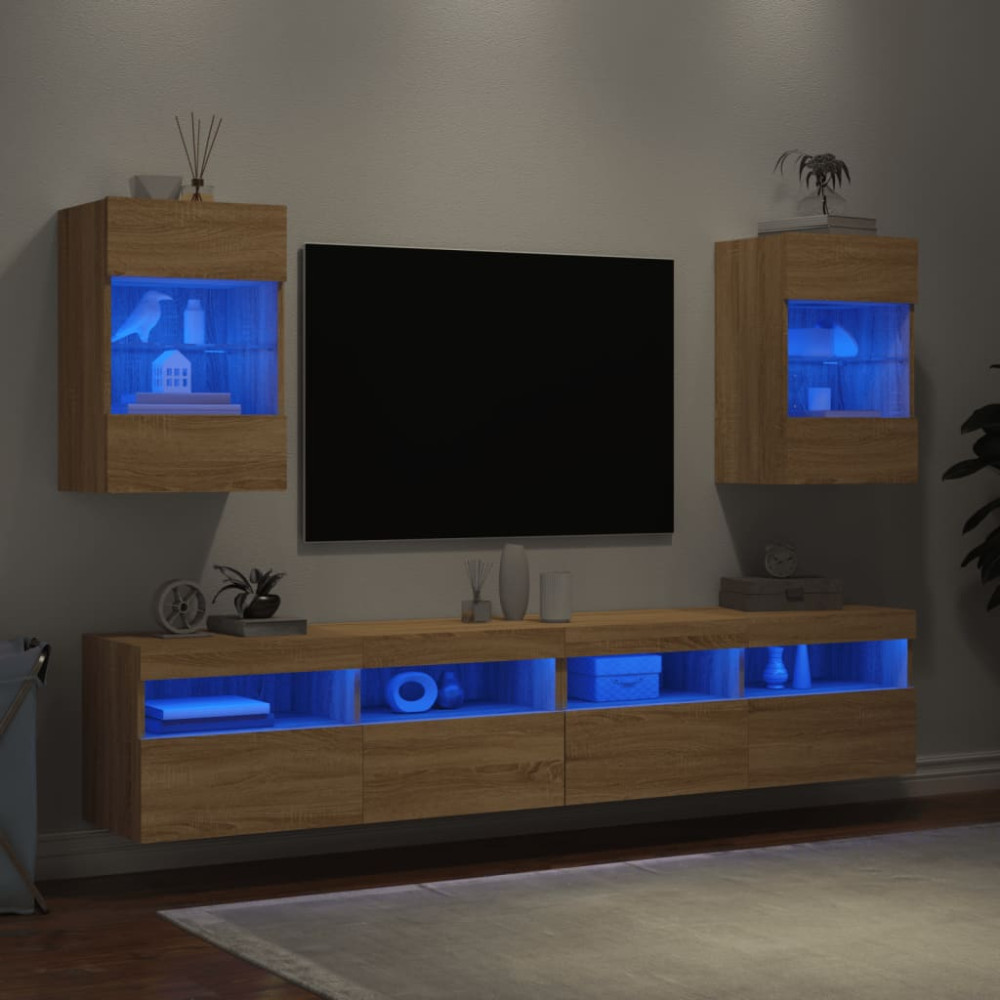 Produktbild för Nástenné skrinky s LED osvetlením pre TV 2 st sonoma-ek 40x30x60,5 cm