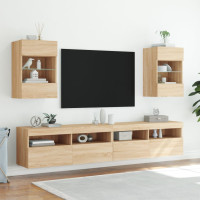 Produktbild för Nástenné skrinky s LED osvetlením pre TV 2 st sonoma-ek 40x30x60,5 cm