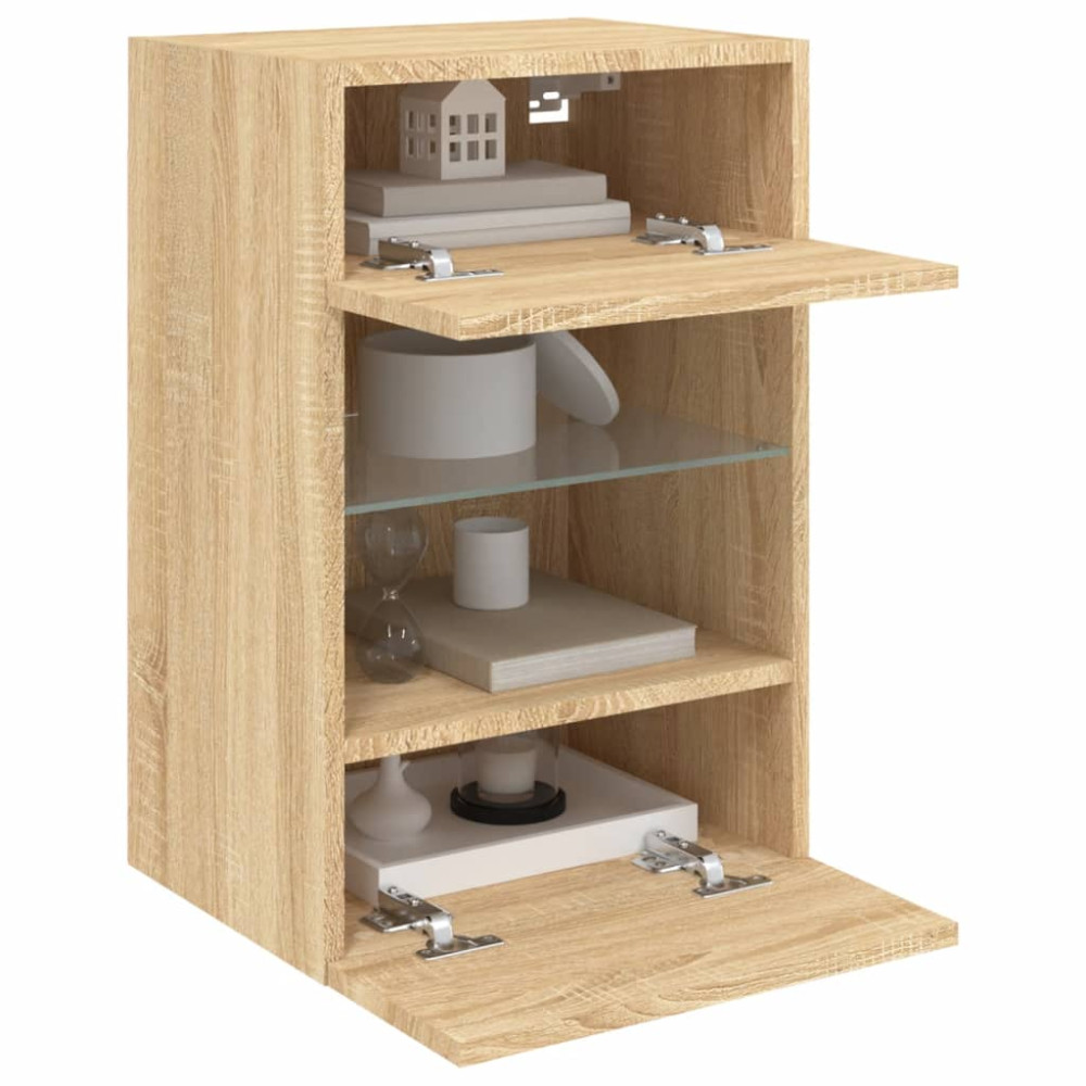 Produktbild för Nástenné skrinky s LED osvetlením pre TV 2 st sonoma-ek 40x30x60,5 cm