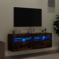 Produktbild för Väggmonterad tv-bänk LED 2 st rökfärgad ek 60x30x40 cm