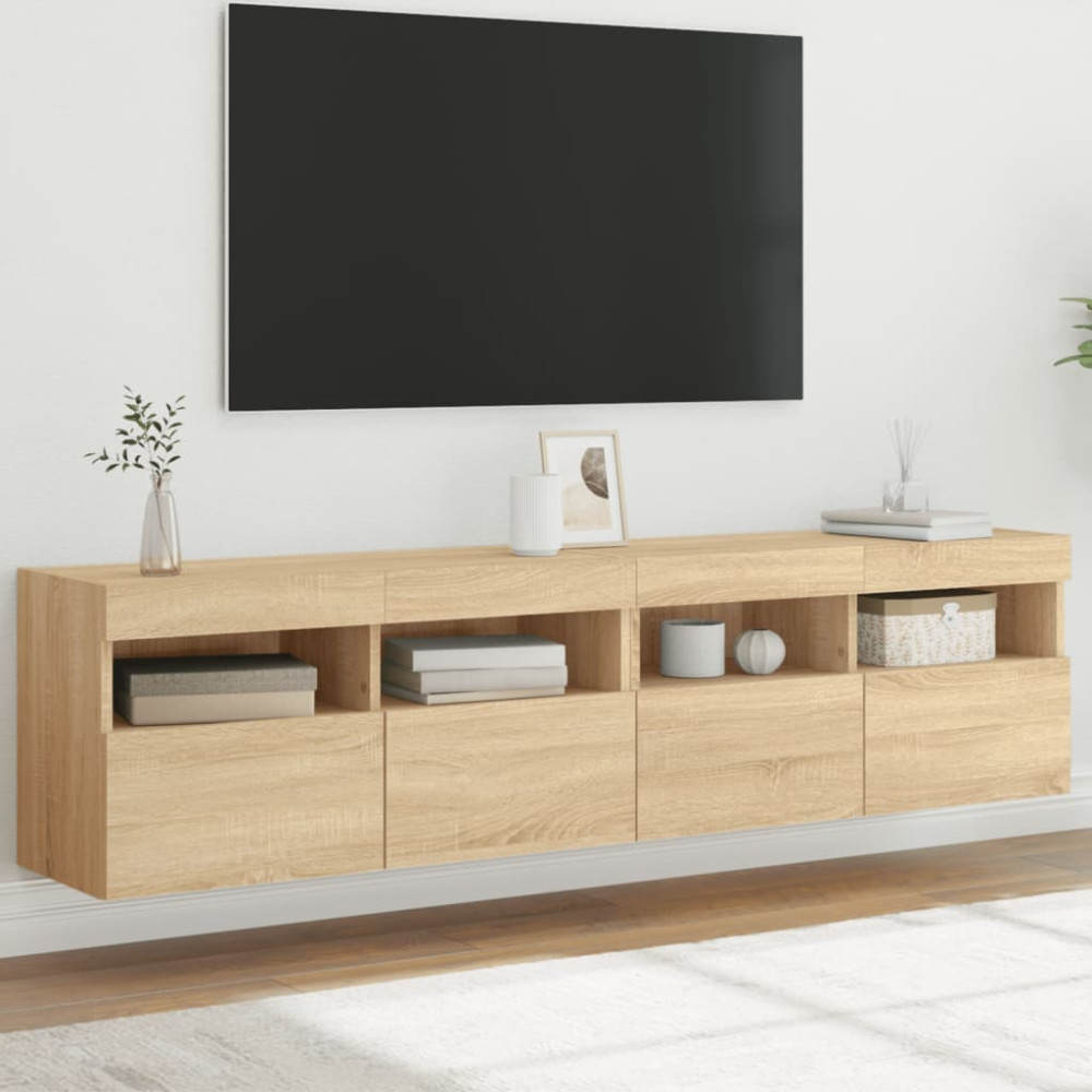 Produktbild för Väggmonterad tv-bänk LED 2 st sonoma-ek 80x30x40 cm