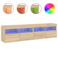 Produktbild för Väggmonterad tv-bänk LED 2 st sonoma-ek 80x30x40 cm