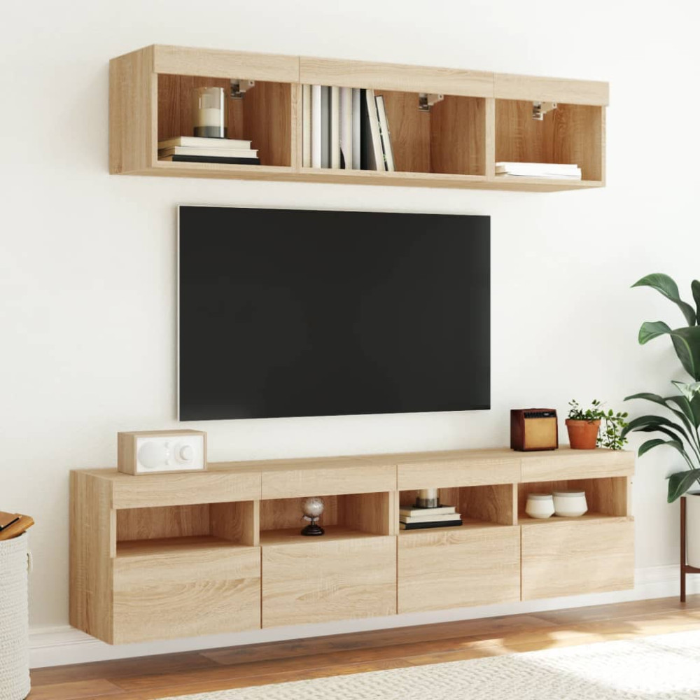 Produktbild för Väggmonterad tv-bänk LED 2 st sonoma-ek 80x30x40 cm