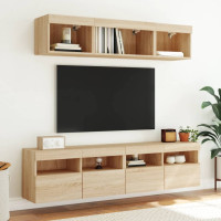 Produktbild för Väggmonterad tv-bänk LED 2 st sonoma-ek 80x30x40 cm