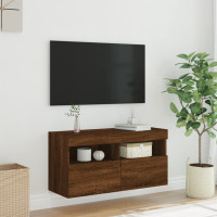 Produktbild för Väggmonterad tv-bänk LED brun ek 80x30x40 cm