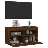 Produktbild för Väggmonterad tv-bänk LED brun ek 80x30x40 cm