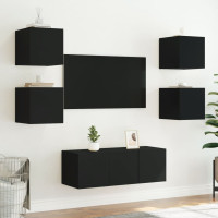 Produktbild för Väggmonterad tv-bänk LED 2 st svart 30,5x35x30 cm