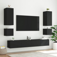 Produktbild för Väggmonterad tv-bänk LED 2 st svart 40,5x35x40 cm