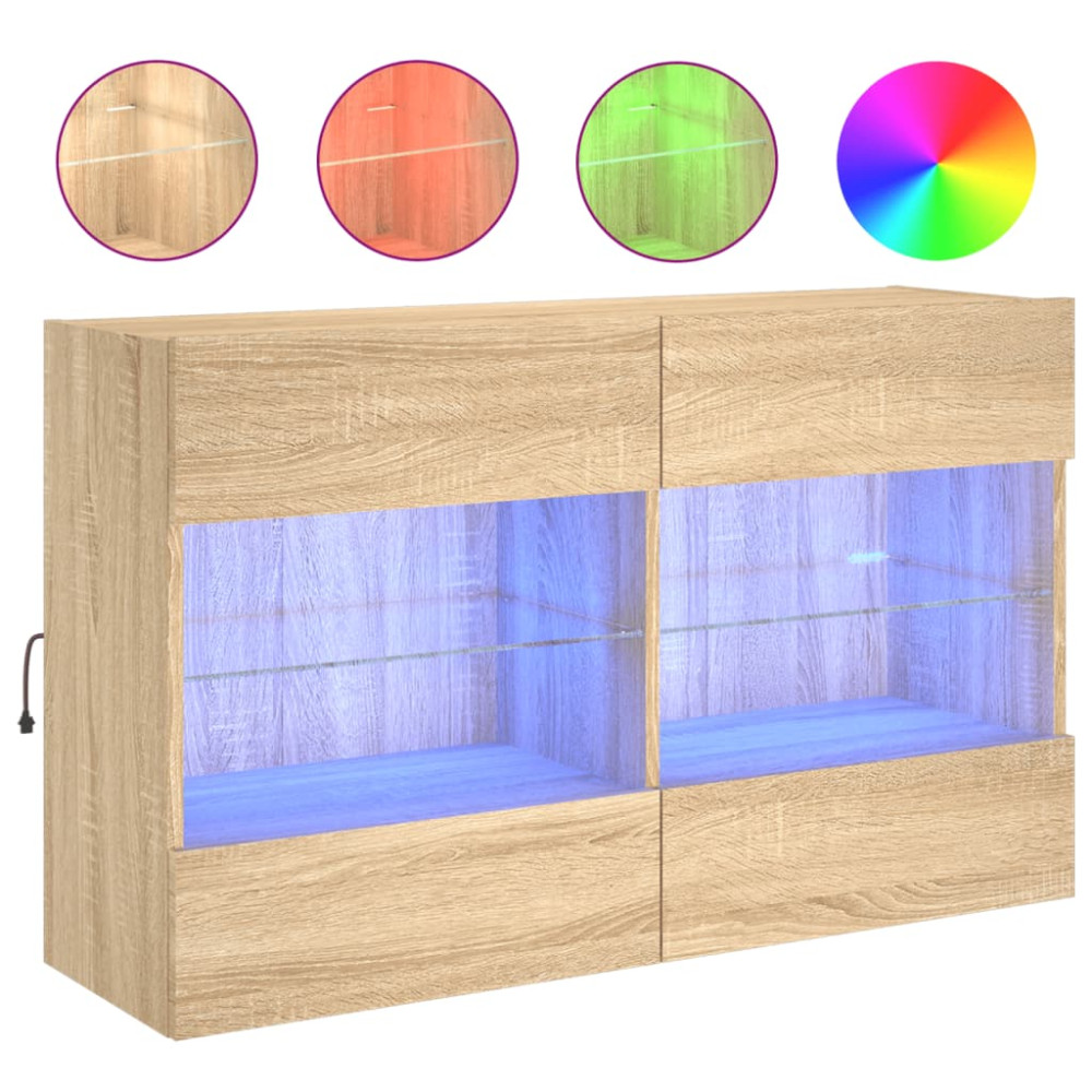 Produktbild för Väggmonterad tv-bänk LED sonoma-ek 98,5x30x60,5 cm