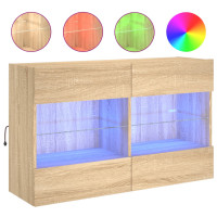 Produktbild för Väggmonterad tv-bänk LED sonoma-ek 98,5x30x60,5 cm
