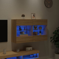 Produktbild för Väggmonterad tv-bänk LED sonoma-ek 98,5x30x60,5 cm