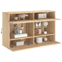 Produktbild för Väggmonterad tv-bänk LED sonoma-ek 98,5x30x60,5 cm