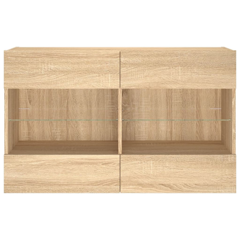 Produktbild för Väggmonterad tv-bänk LED sonoma-ek 98,5x30x60,5 cm