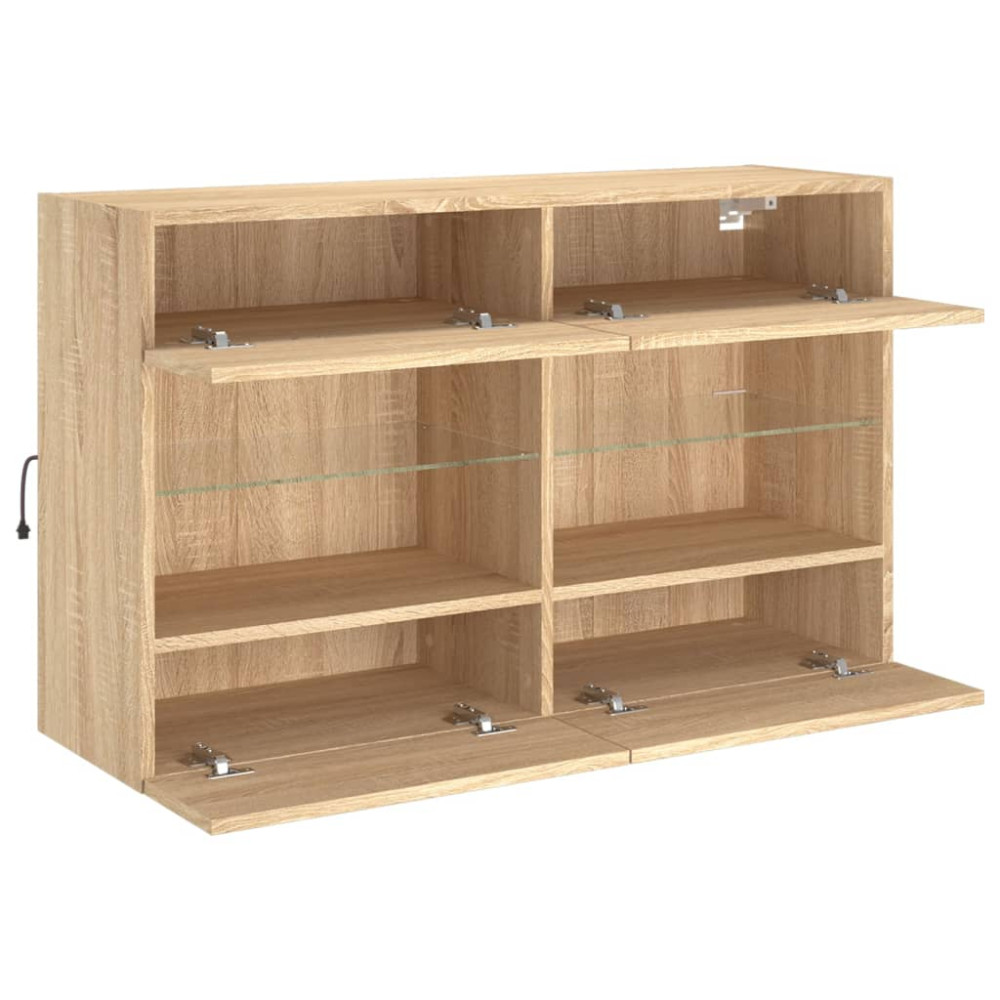 Produktbild för Väggmonterad tv-bänk LED sonoma-ek 98,5x30x60,5 cm