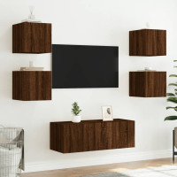 Produktbild för Väggmonterad tv-bänk LED brun ek 30,5x35x30 cm